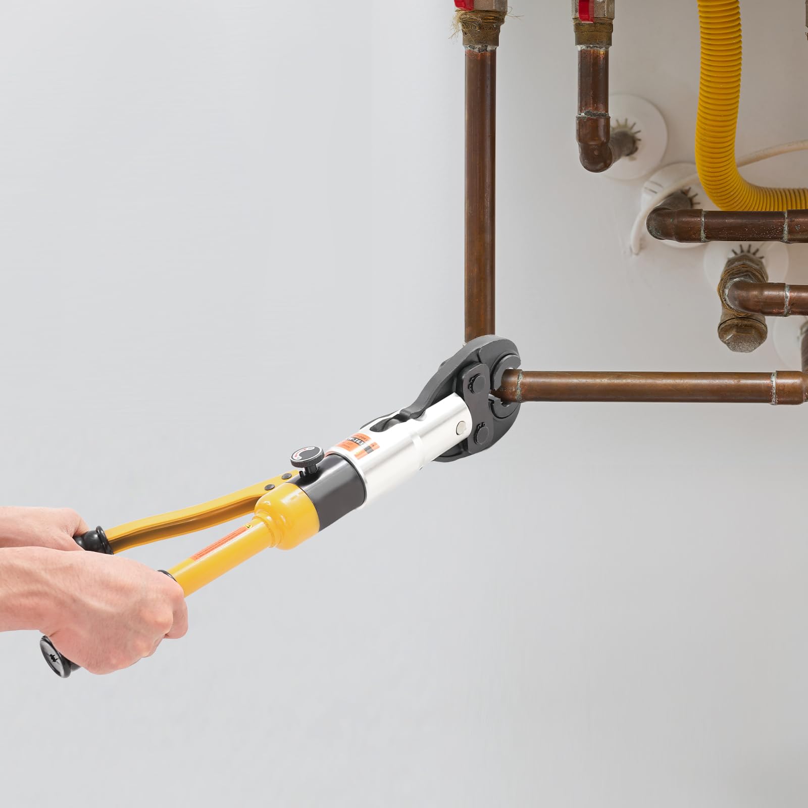 Szczypce hydrauliczne do prasy do rur, 6 ton, siła docisku 16-32 mm, do rur PPR PEX PB PE, z głowicą obrotową 360° i 8 matrycami, profesjonalny zestaw, srebrny