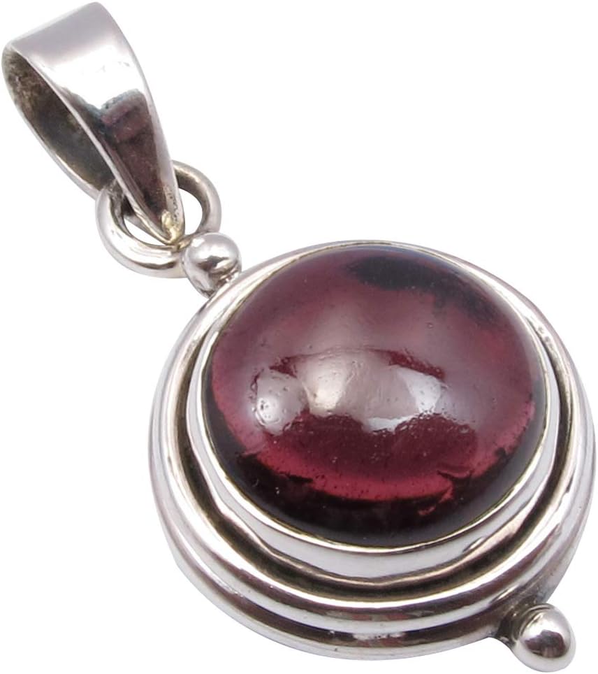 ソリッドスターリングシルバー 天然ラウンドガーネット 1月誕生石ペンダント 1インチ