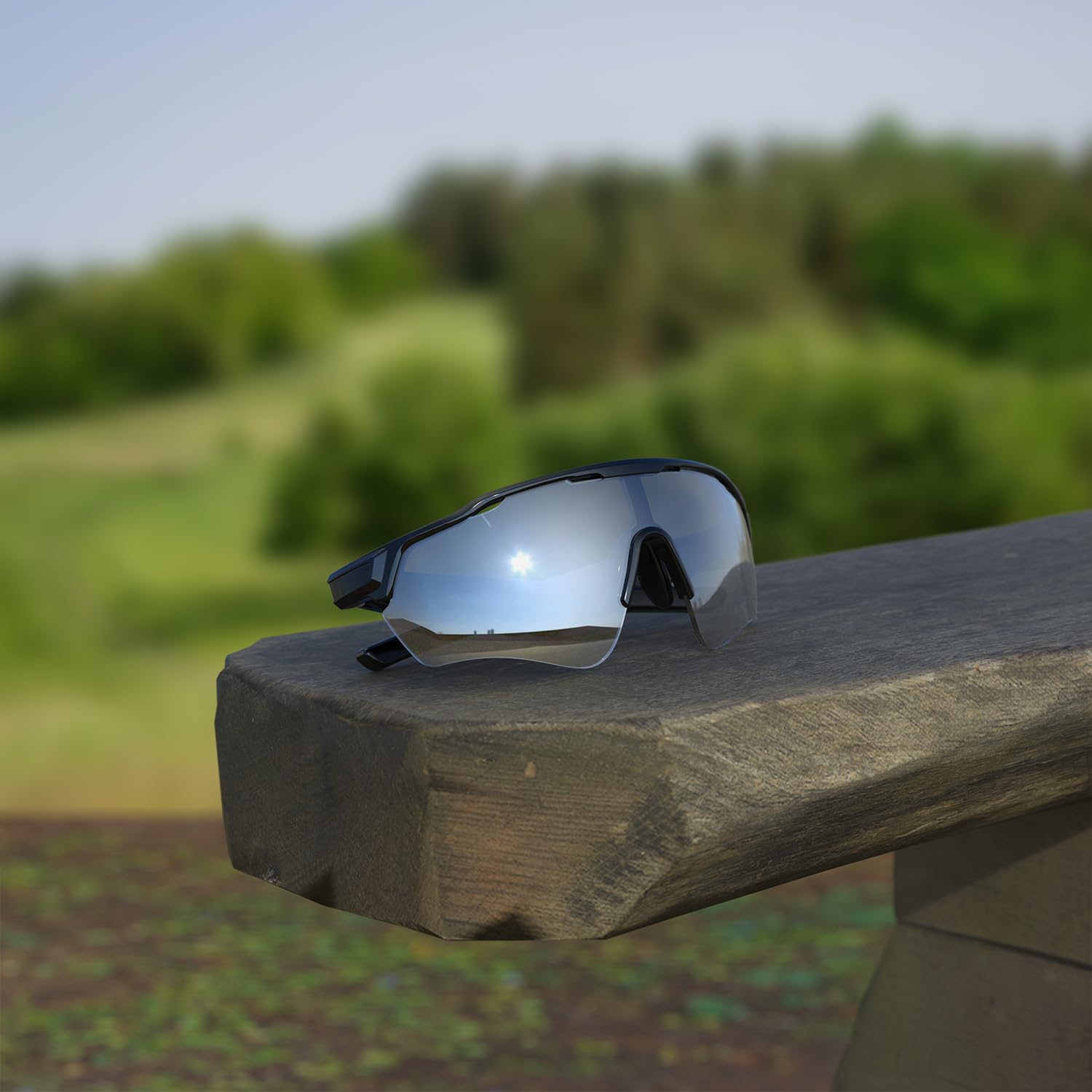 Home Gafas Bluetooth Hombre con Audio Abierto, Altavoz Inalámbrico para Música y Llamadas, Gafas Deportivas UV400 IPX5 con Diseño Moderno para Ciclismo y Outdoor - Plateado