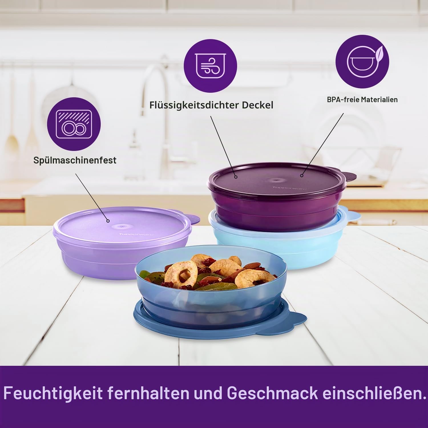 Tupperware Müslischalen-Set, mikrowellengeeignet, spülmaschinenfest und BPA-frei (4 Schüsseln, 4 Deckel)