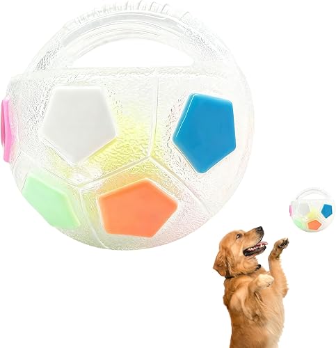 Pelota calmante para perros con asa, pelota interactiva para jugar con mascotas, pelotas de tenis amarillas integradas y sonido chirriante para