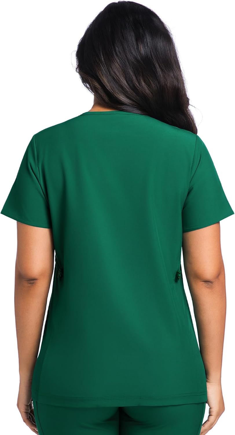 Maternity Scrub Top - V-Neck Shirt, Workwear Pregnancy Scrubs with 2 Pockets, Adjustable Side Panels - Image 2