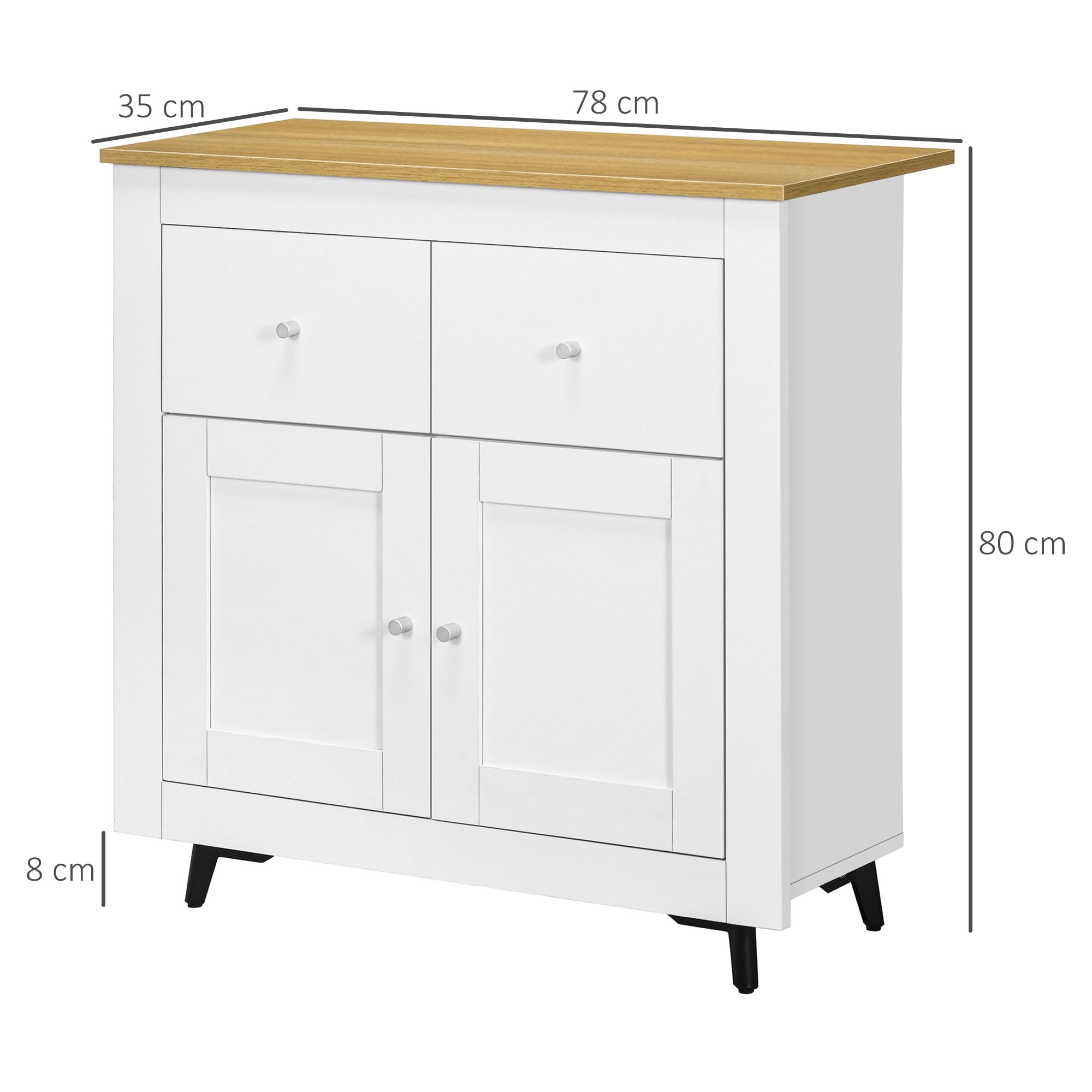 HOMCOM Aparador de Cocina Buffet Auxiliar de Comedor Moderno con Puertas Dobles y 2 Cajones para Salón Entrada Oficina 78x35x80 cm Blanco