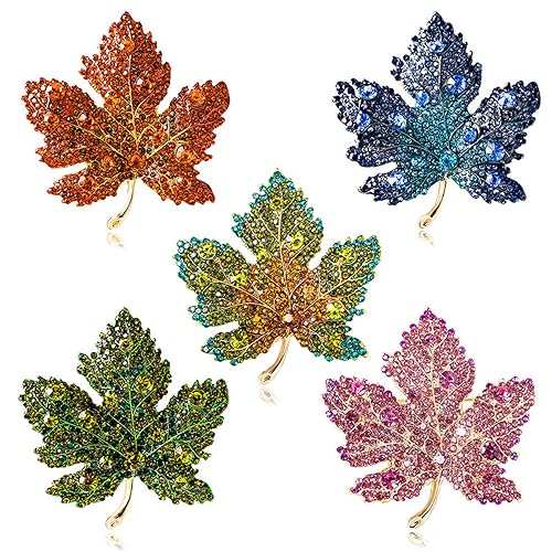 Image of Rhinestone Crystal Maple Leaf Brooch Pin for Women Fall Thanksgiving Vintage Colorful Maple Leaf Lapel Pin Party Prom Wedding Thanksgiving Jewelry Gift