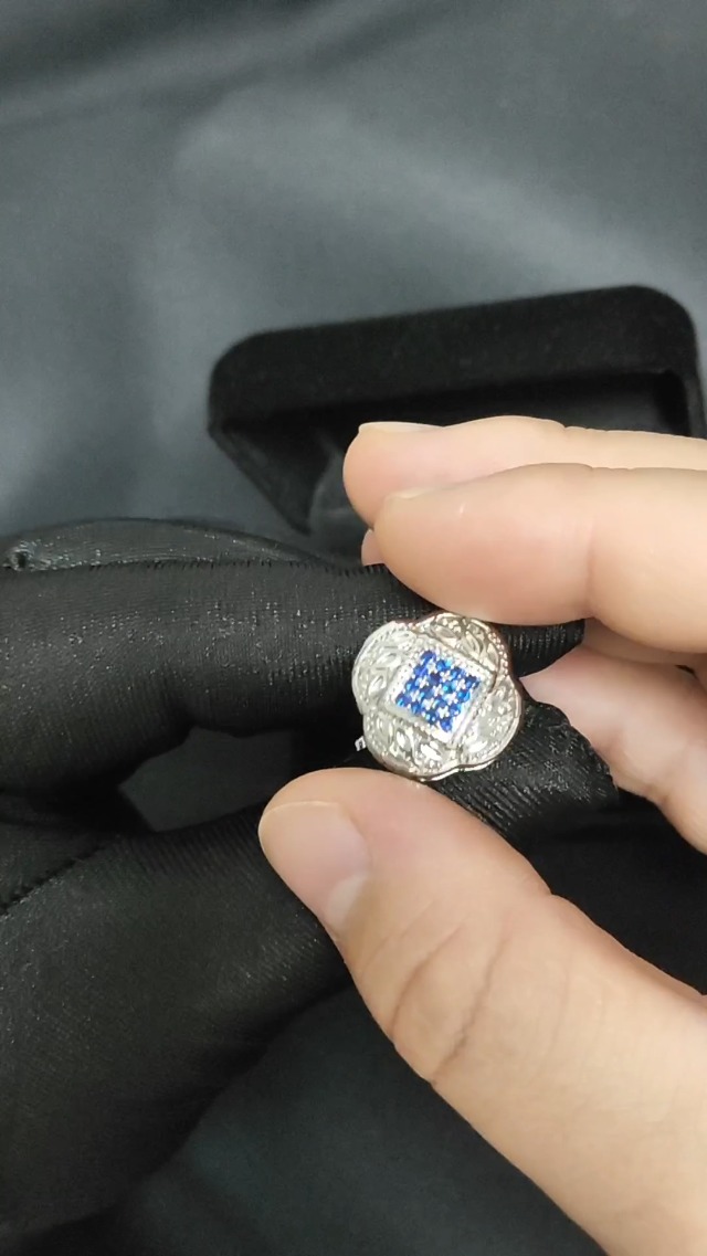 Set de Mancuernillas para Hombre Plateadas con Circonia Azul miniatura 7