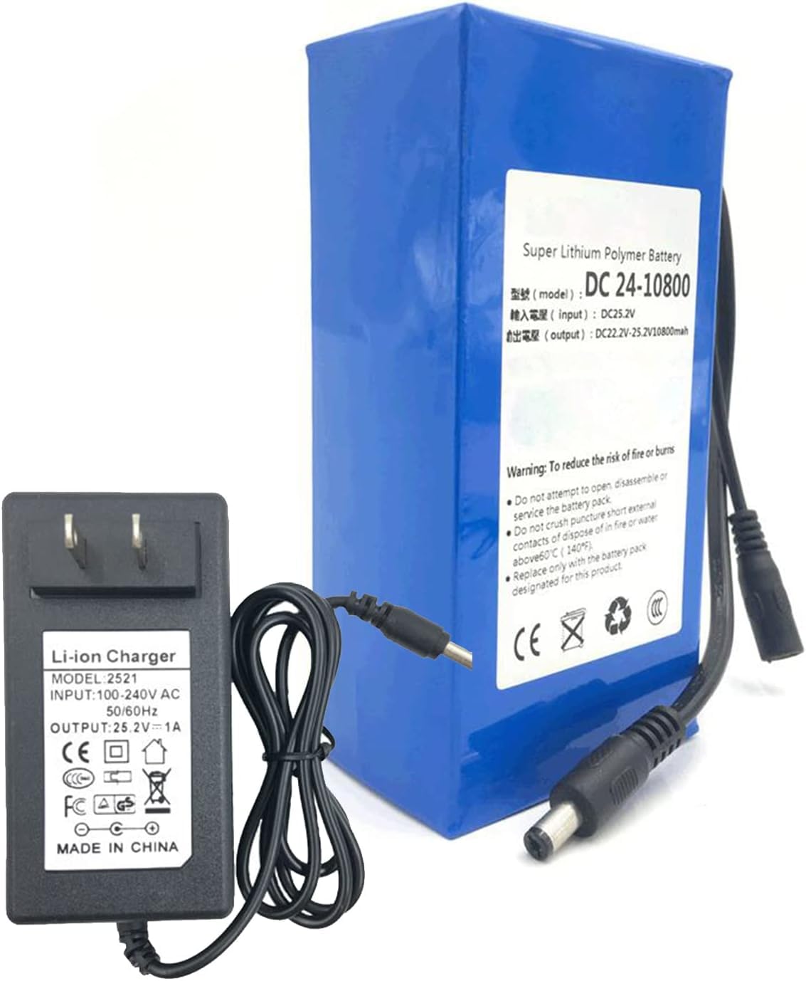 Akumulator litowo-jonowy DC 24 V 10800 mAh akumulator o dużej pojemności pasuje do taśm LED, lamp górniczych, modeli samolotów, zabawek elektrycznych z ładowarką