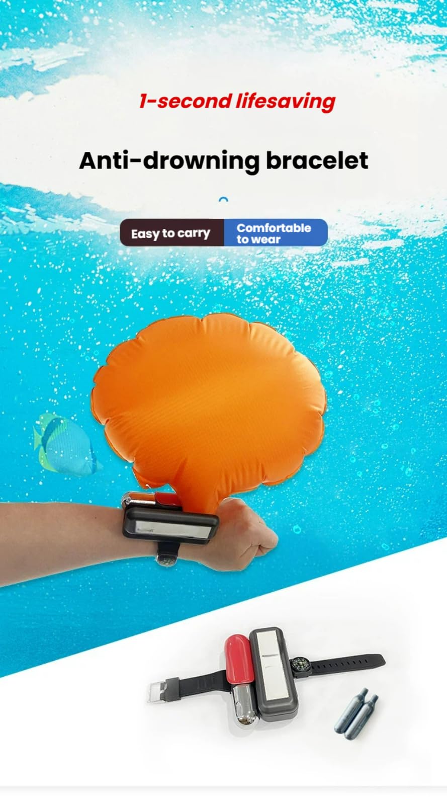 1 segundo auto inflable grande flotabilidad anti-ahogamiento pulsera