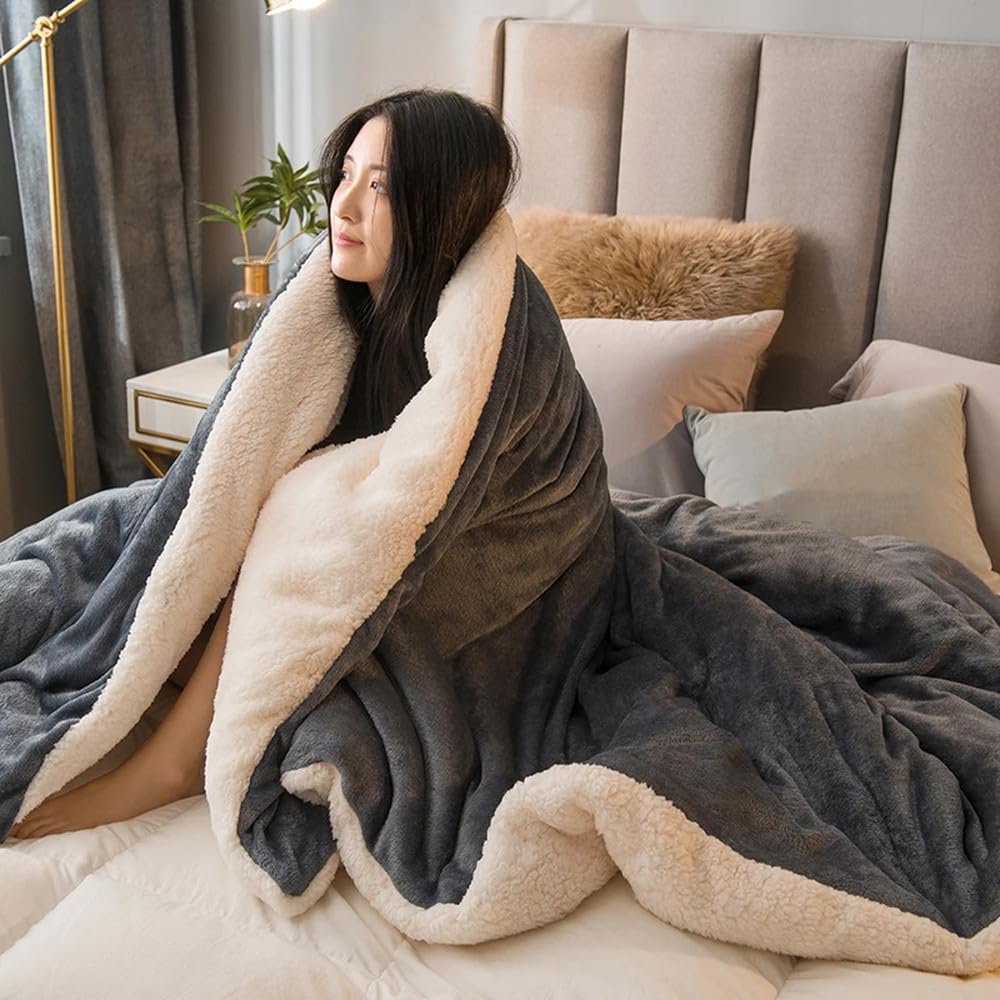 Coperta di lana per tenere al caldo le coperte invernali, copripiumino matrimoniale double face, copriletto da campeggio per letto matrimoniale, grigio argento, 180x200 cm, 1,5 kg