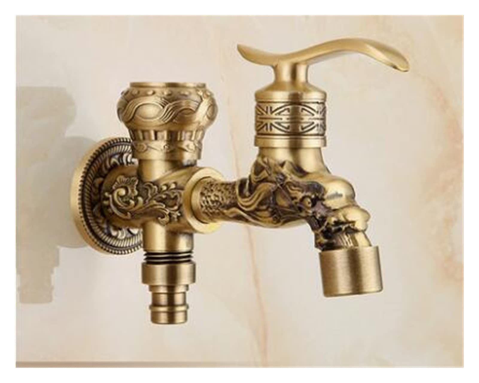 Brass Tap Faucet Garden Bibcocks Antique Brass Dragon Carved Washing Machine Faucet Outdoor Faucet Single Cold Tap Easy to Install(Lavender)