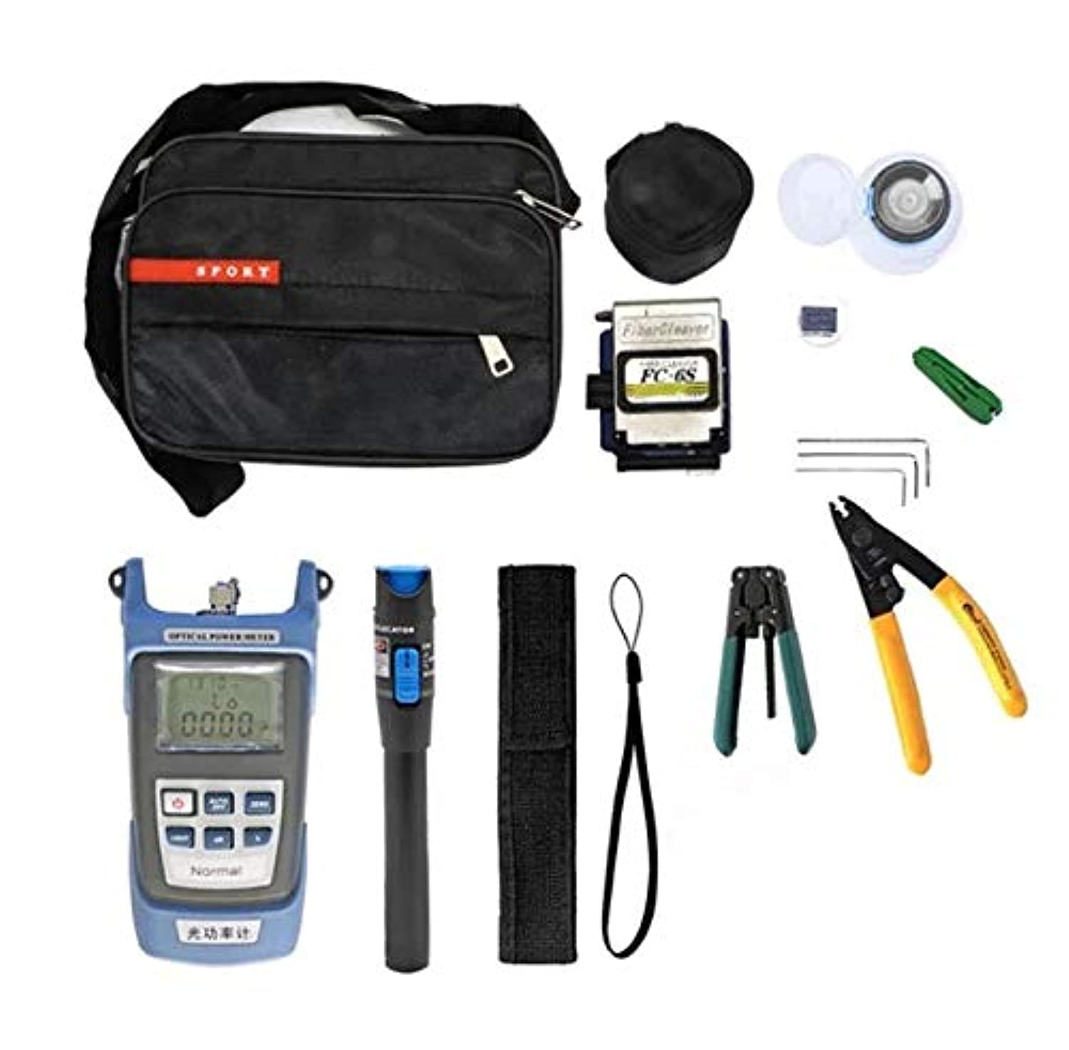 HVV 10in1 Fiber Optic FTTH Tool Kit, Including Red Light Test Pen/Stripping Pliers/Cable Stripping Machine/FC 6S Cutter Cleaver/Power Meter/ 5km Fault Locator/Toolkit