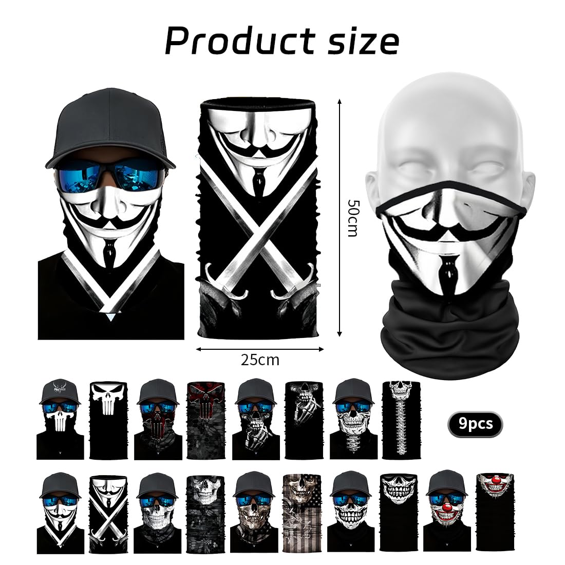 Meleager Multifunción Bandana, Pañuelo Tubular Calavera, 9 Piezas Pasamontañas de Calavera(s78-02), Bufanda Mágica sin Costuras para Deportes, para Halloween, Carnaval, Deportes al Aire Libre