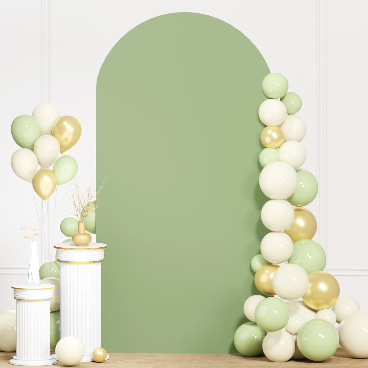 ROMANKAS Sage Green Arch Cover 7.2FT Arch Backdrop Covers Round Top Wedding Arch Covers Stretchy Backdrop Spandex Fitted Wedding Arch Stand Covers for