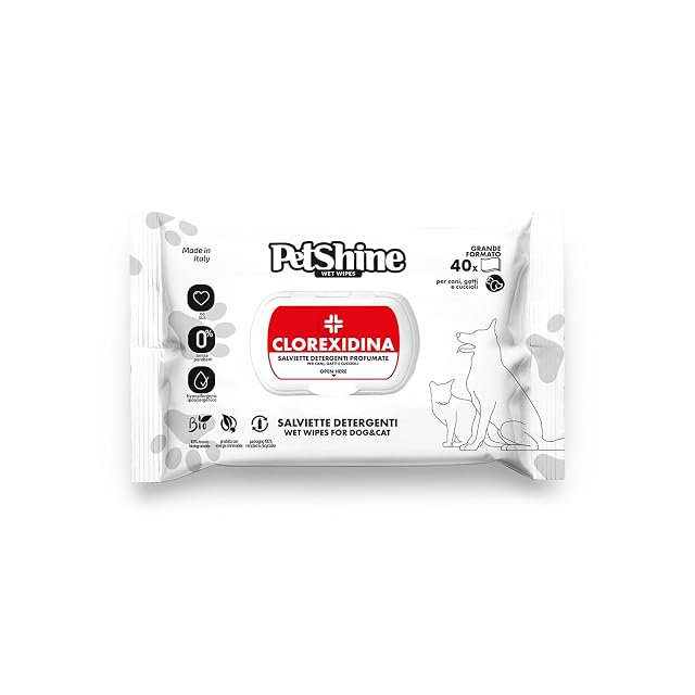 PetShine - Toallitas Higiénicas para Perro y Gato con Clorexidina, 40 Uds
