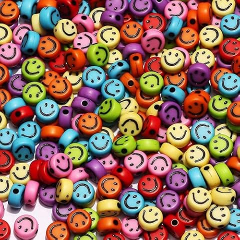 500 Pcs Colorful Smiley Beads and Elastic, Threading Beads for Threading Craft Beads Smile Beads for DIY Bracelets, Jewelry, Necklaces, Handmade Accessories Cover