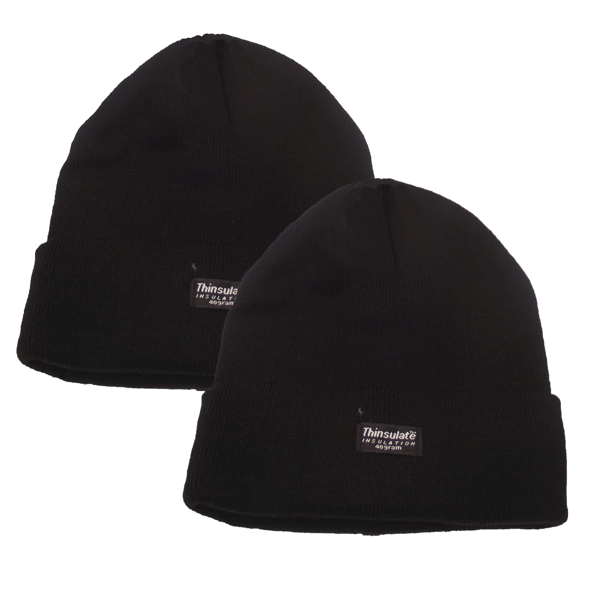 Heatwave Thermalwear Men's Black Heatwave Pack Of 2 Knitted Thinsulate Insulated Thermal Beanie Hats Warm Classical Design Modern And Soft Outdoor Winter Hat With Turn Up,