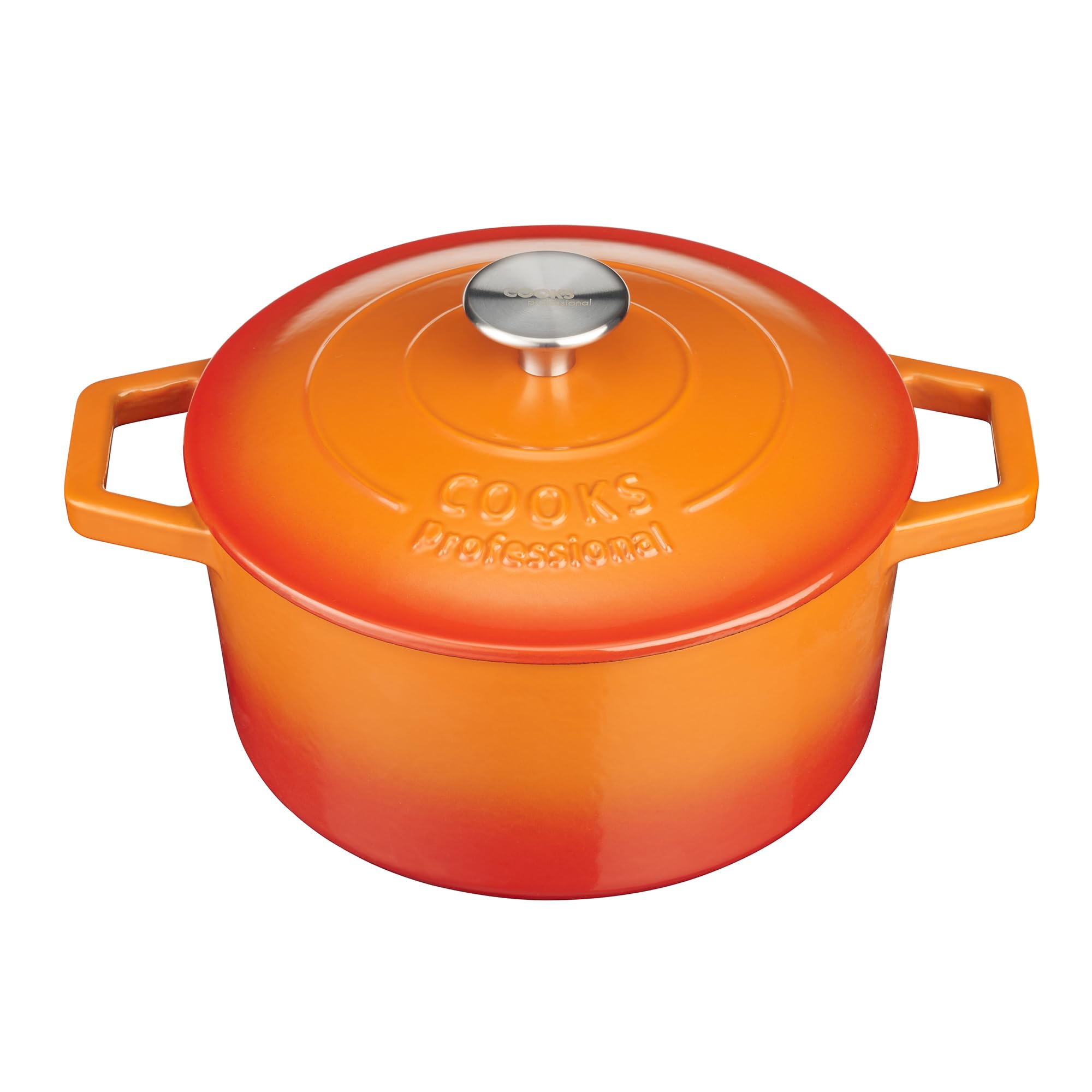 Cooks Professional 20cm Cast Iron Casserole Dish 2.8L with Lid & Handles | Colourful Modern Design Enamelled Cooking Pan Pot | Suitable For All Hobs Inc Induction | Oven & Grill Safe | Orange — image 1