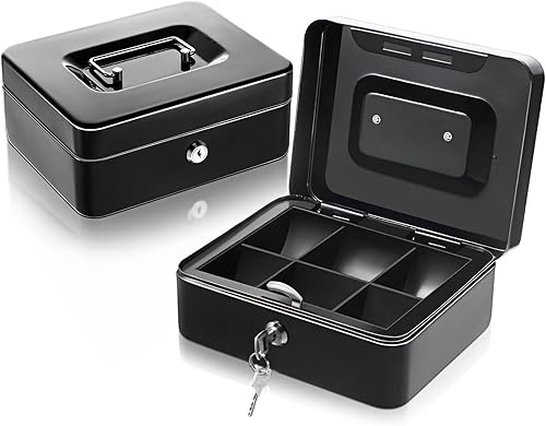 Miniatura 5 de Blulu 2 cajas de efectivo con bandeja de dinero y cerradura de llave, caja de seguridad pequeña para dinero de metal para dinero pequeño, cheques,