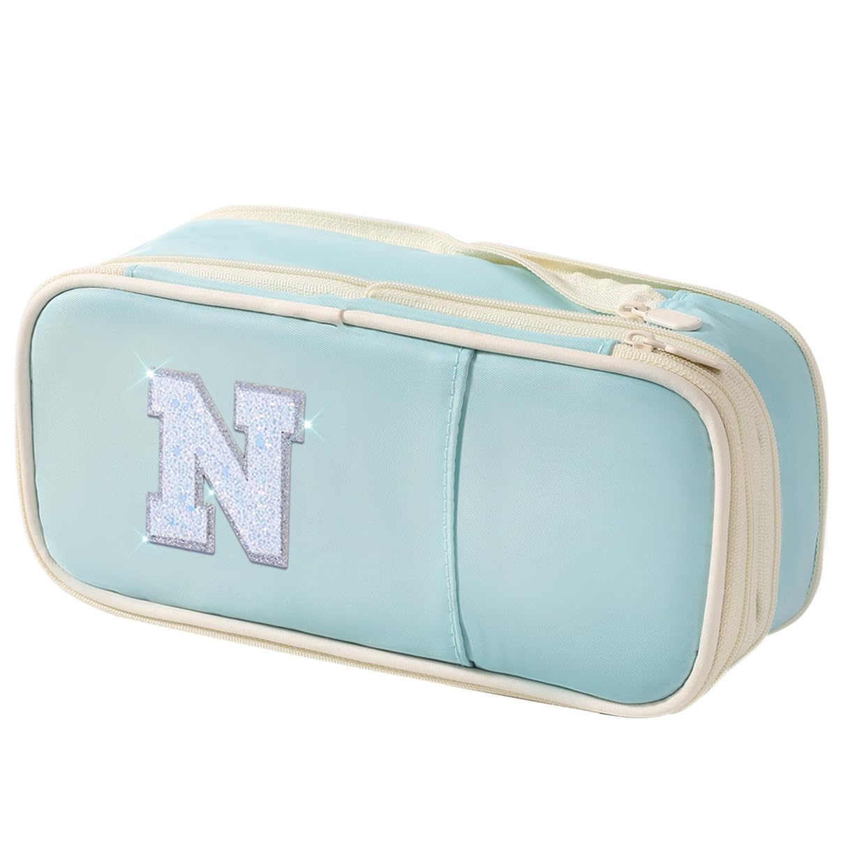 Janhavi Preppy Pencil Case for School Supplies, Initial Large Pink Penicl Case for Nursing Bag, Cute Pencil Pouch Bag for Office,Birthday Gifts for 6 7 8 9 10 11 12 13 Year Old Girls-Blue N — image 1