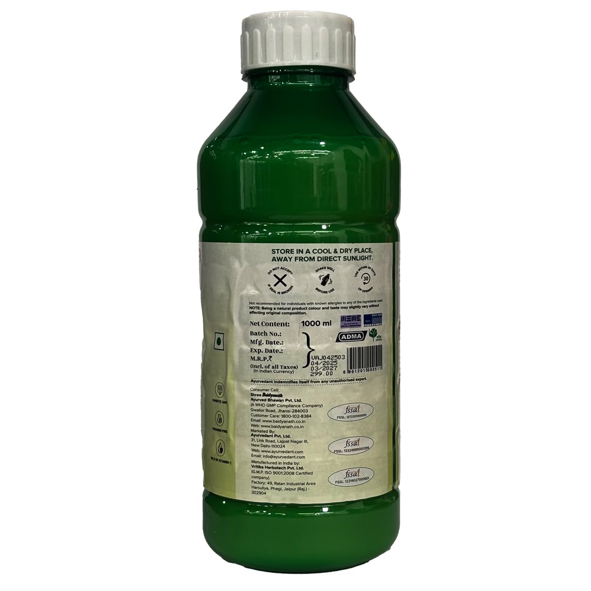 Ayurvedant Amla Juice Juice 1000ml From The House Of Baidyanath. 3
