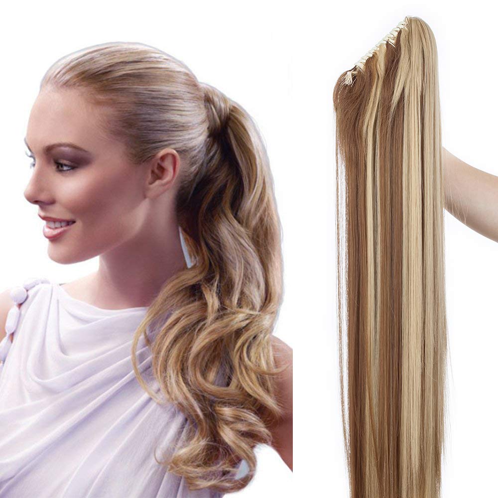 32"(81cm) SEGO Coleta Postiza Larga Pelo Sintético Se Ve Natural [Castaño Oscuro] Extensiones de Cabello Clip Cola Lisa Ponytail Extension (140g) — view 10