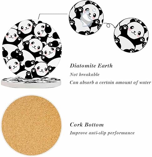 Miniatura 4 de oFloral Juego de 2 posavasos absorbentes de panda para bebidas, diseño de animales de dibujos animados con sonrisa, regalos de inauguración de la