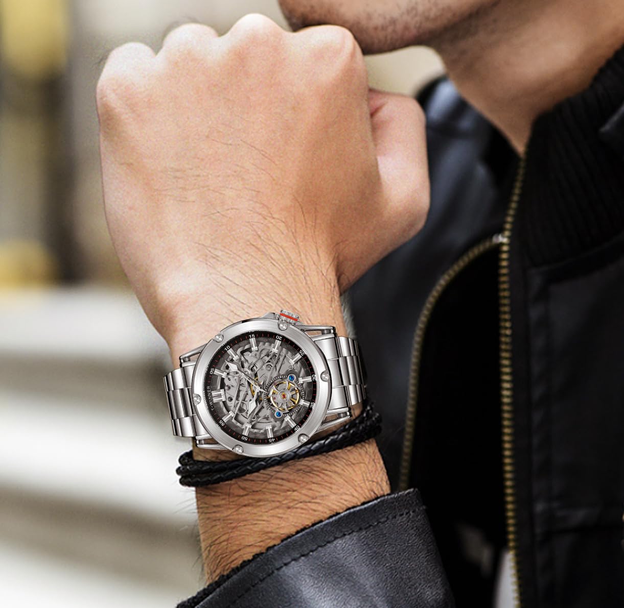 Herren-Armbanduhr, wasserdicht, großes Zifferblatt, automatisch, starkes Tourbillon-Skelett, selbstaufziehend