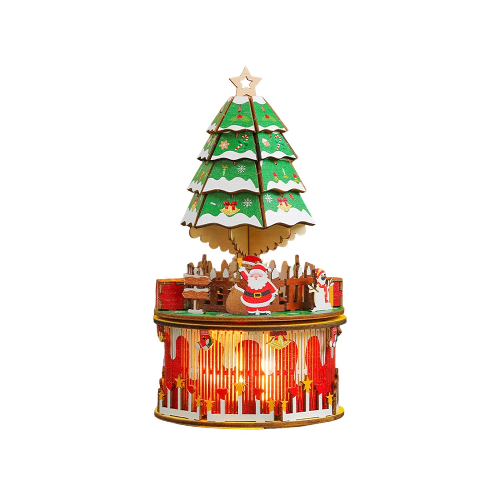 Carillon a forma di albero di Natale, in legno naturale, strumento fai da te con meccanismo musicale rotante, decorazione natalizia musicale