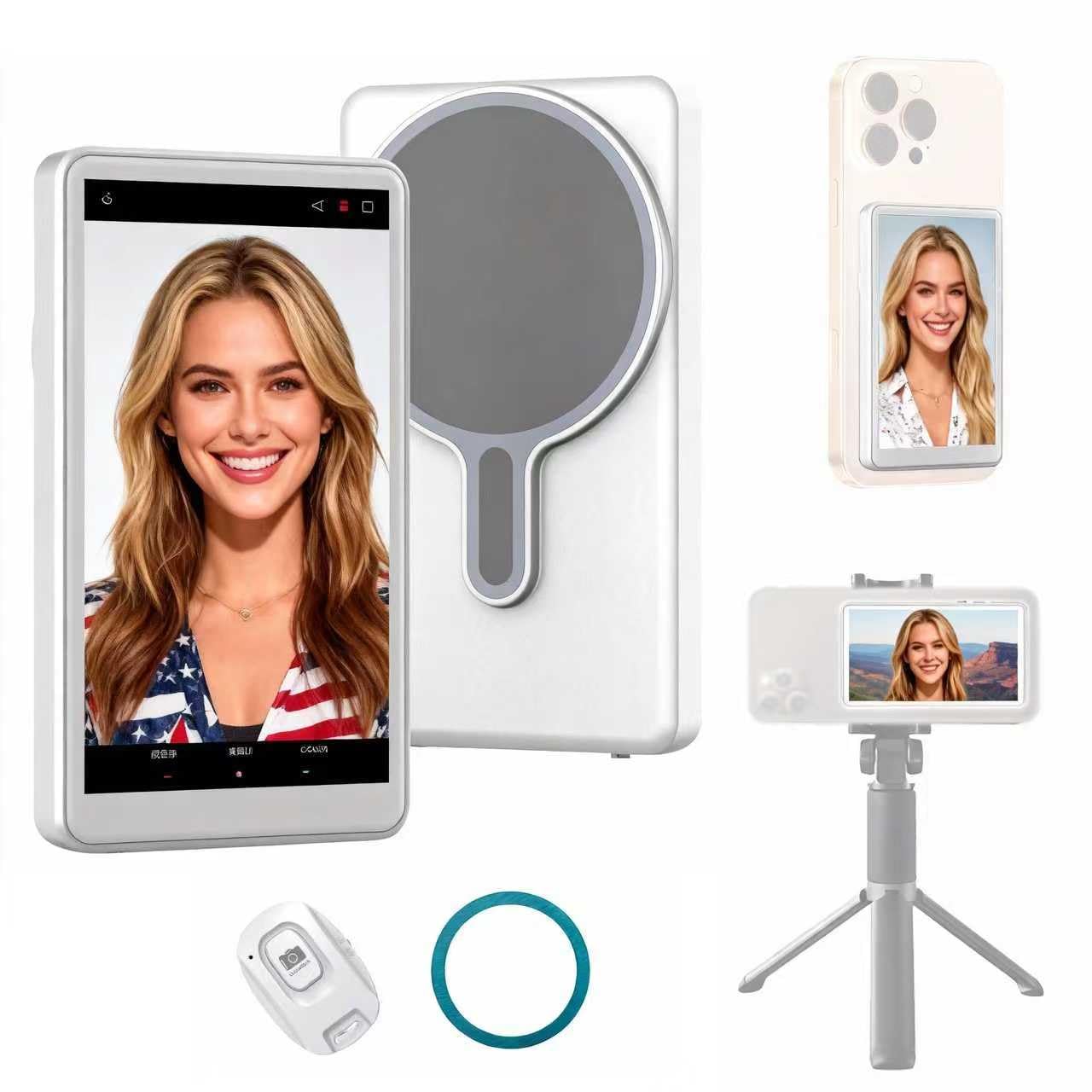 Vlog Selfie Monitor Screen for iPhone &amp; Android, Magnetic Wireless Back Camera Monitor with 100FT Bluetooth Remote for Photos, Vlogs &amp; Live Streaming