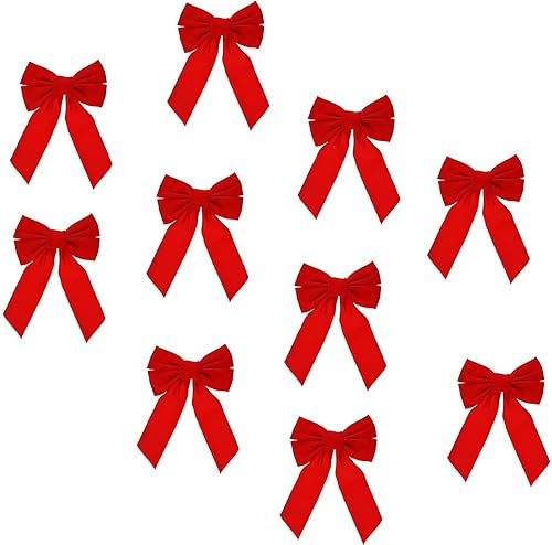 Miniatura 8 de Paquete de 10 lazos de corona de Navidad de terciopelo rojo, 9 pulgadas de ancho x 13 pulgadas de largo, lazos navideños para decoración navideña en