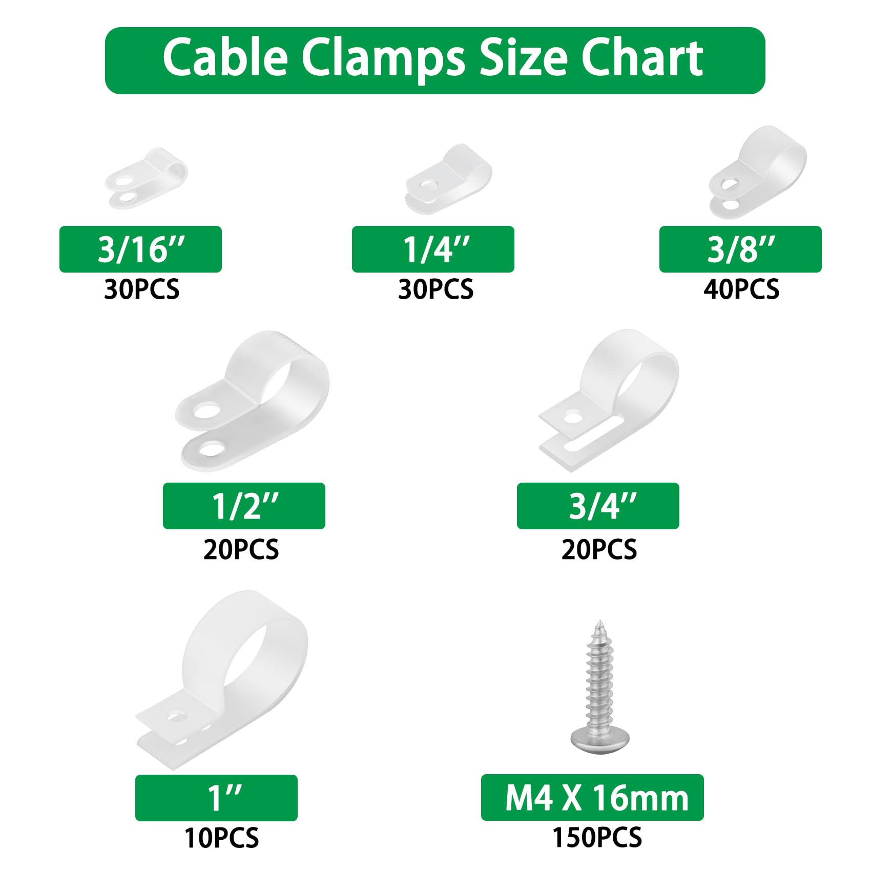 Snapklik.com : 300PCS White Cable Clamps Assortment Kit, Nylon Plastic ...