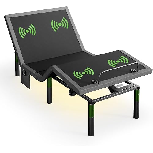 Marsail Massage Adjustable Bed Base Twin XL, Adjustable Bed Frame with Under-Bed Nightlight, 4 Ports USB A&C, 3 Minutes Fast Assembly, Wireless Control Adjustable Bed with 4 Height Options
