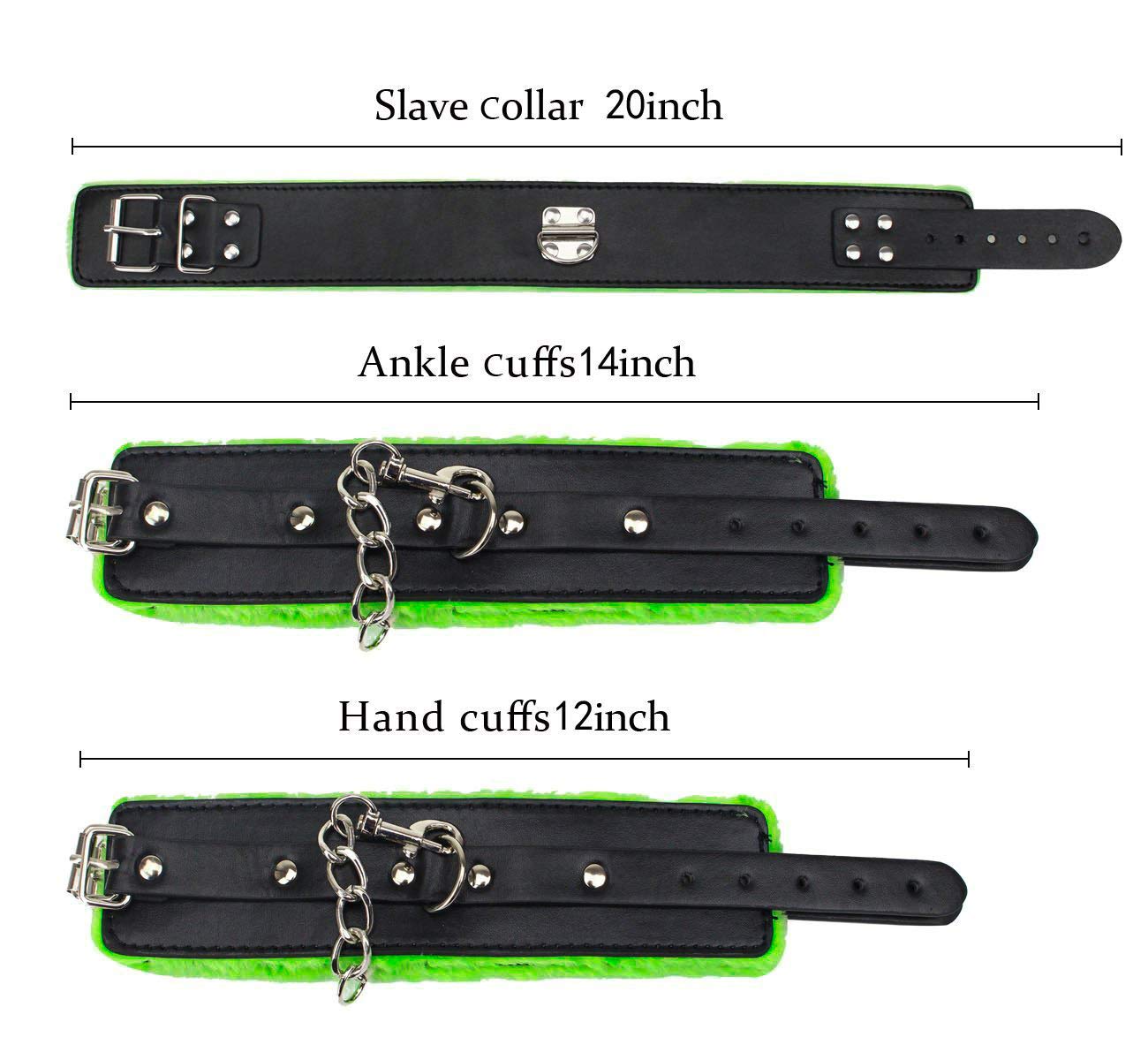 BONDAGERIE® Kit 10 Accessori Verde per coppia uomo donna, Manette, Cavigliere, Frusta, sacco raso incluso, Letto