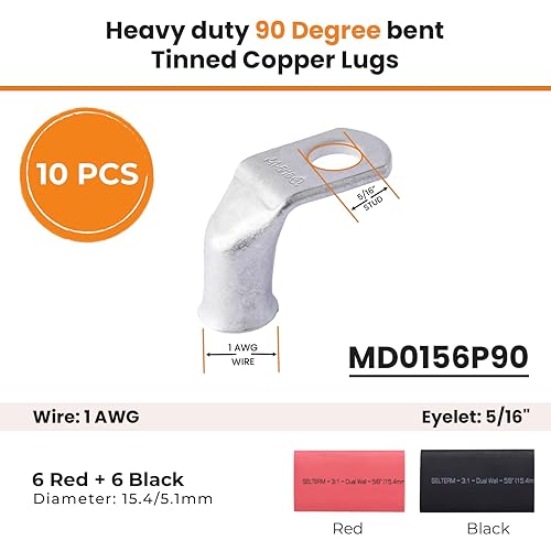 Miniatura 231 de SELTERM - Terminal en anillo de grado marino UL 2/0 AWG 3/8 pulgadas (25 uds) para batería, terminal tubular de cable eléctrico, conector calibre