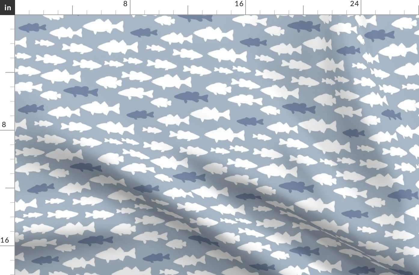 Spoonflower Fabric - Fish Blue Bass Woodland Outdoors Fishing Printed on Organic Cotton Sateen Fabric by The Yard - Sewing Quilting Apparel Home Decor