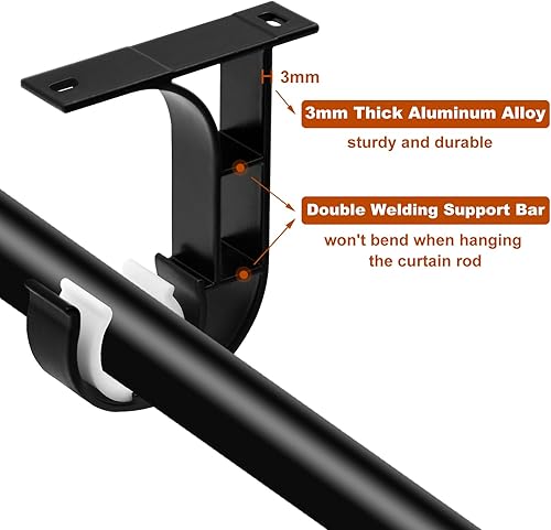 Miniatura 3 de Soportes de barra de cortina de techo, soportes de techo resistentes para barra de cortina de 1 a 1 14 pulgadas, ganchos negros para barra de