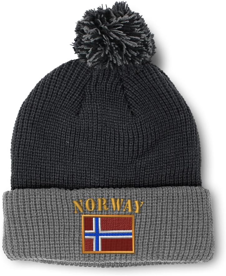 Speedy Pros Pom Pom Beanies for Women Norway Flag Noreg Norge Norwegian Skull Cap Winter Hats for Men Acrylic One Size