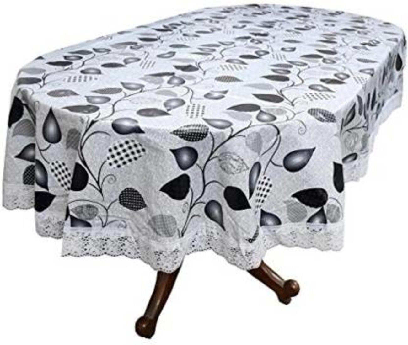 ZITIN Grey Leaf Design Dining Table Cover | GREY LEAF DESIGN DINING TABLE COVER-image-17