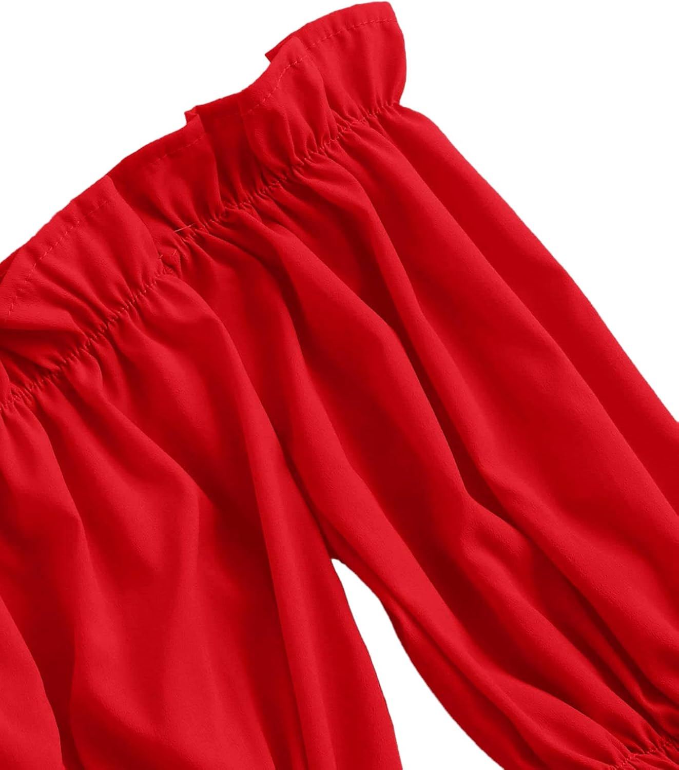 LYANER Women's Off Shoulder Ruffle Trim Puff Long Sleeve Tube Crop Blouse Shirt Top - Image 2