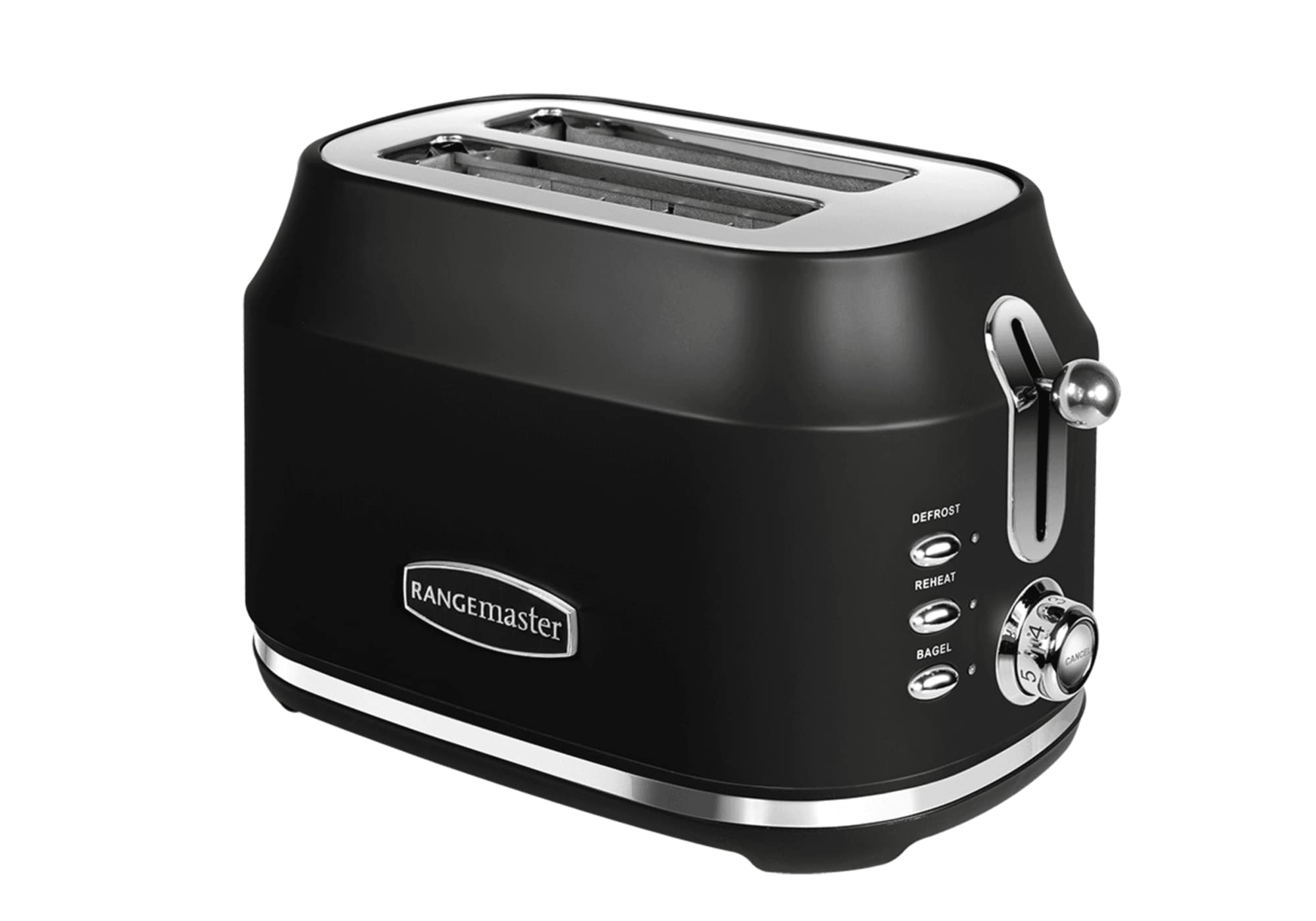 Rangemaster RMCL2S201BK Classic Black 1kW 2 Slice Toaster with Defrost, Cancel & Reheat Functions, Removable Crumb Tray & 6 Power Levels with 2 Year Guarantee โ image 1