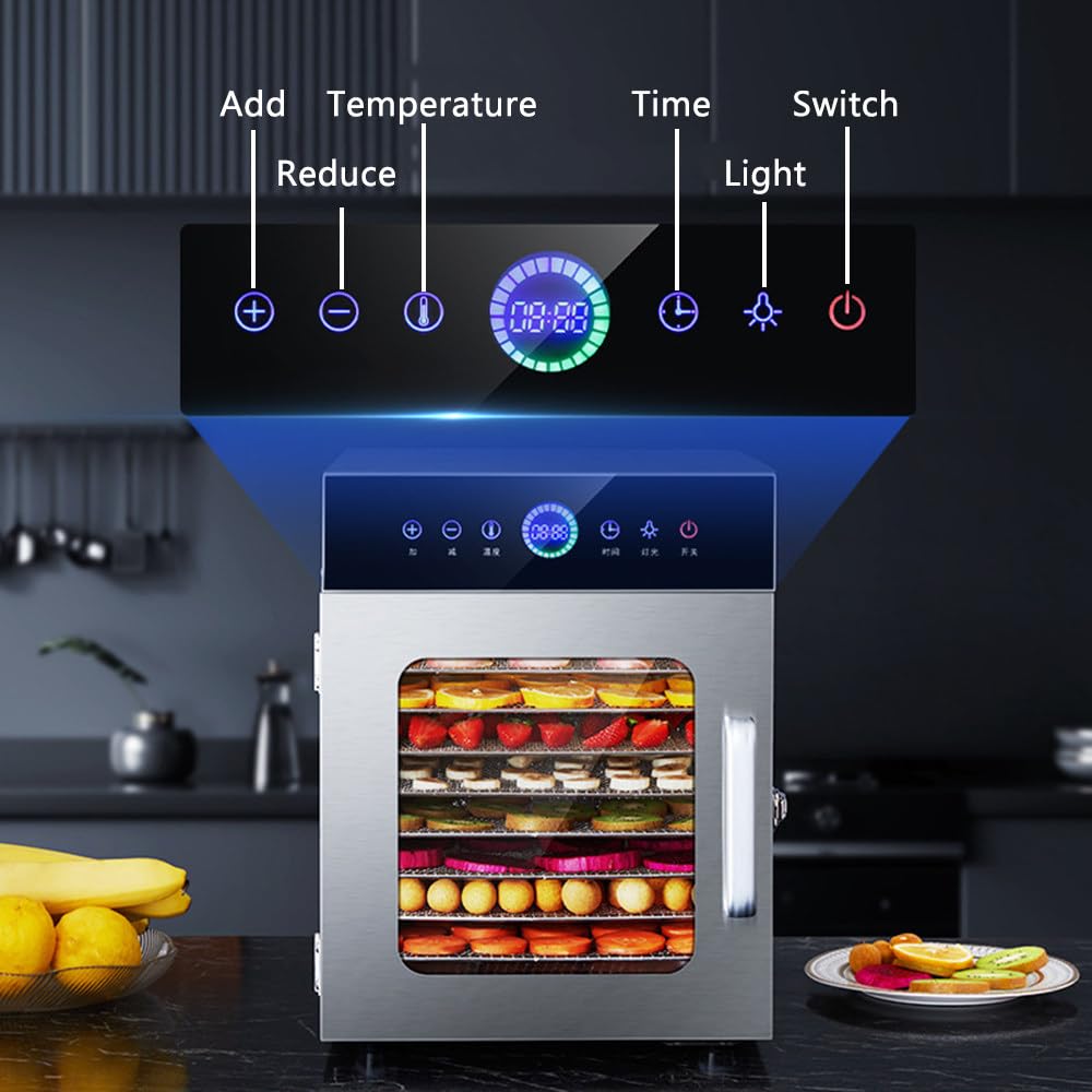 Deshidratador De Alimentos, Deshidratador De 8/10 Bandejas Con Temporizador De 24 Horas Y Control De Temperatura De 86-194 ℉ Y Pantalla LED, Para Cecina, Frutas,10-Trays-Dehydrator