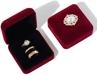 BEAUTY NEST 3 Slot Ring Box for Wedding Ceremony, Velvet Wedding Ring Box for Proposal, Ring Bearer Box, Engagement Ring Box, Ring Jewelry Gift Box, Burgundy Pearl Ring Case Box(3 Rings)