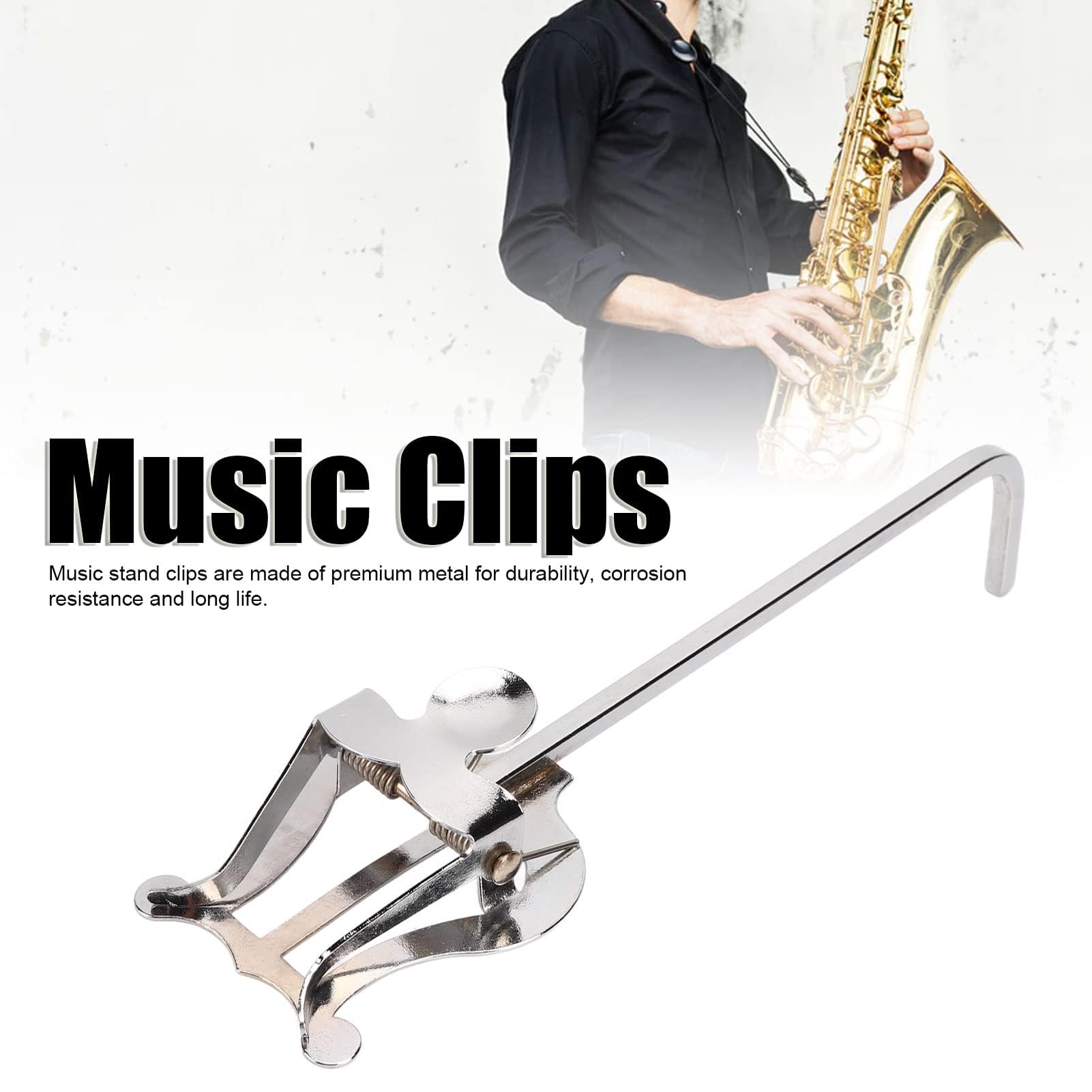 Lira de saxofón para banda de marcha, metal Banda de música partituras Clips Saxofón alto Lyre marcha Soporte portátil Sujetapáginas Horquilla con pinza saxofón para partituras Banda de música