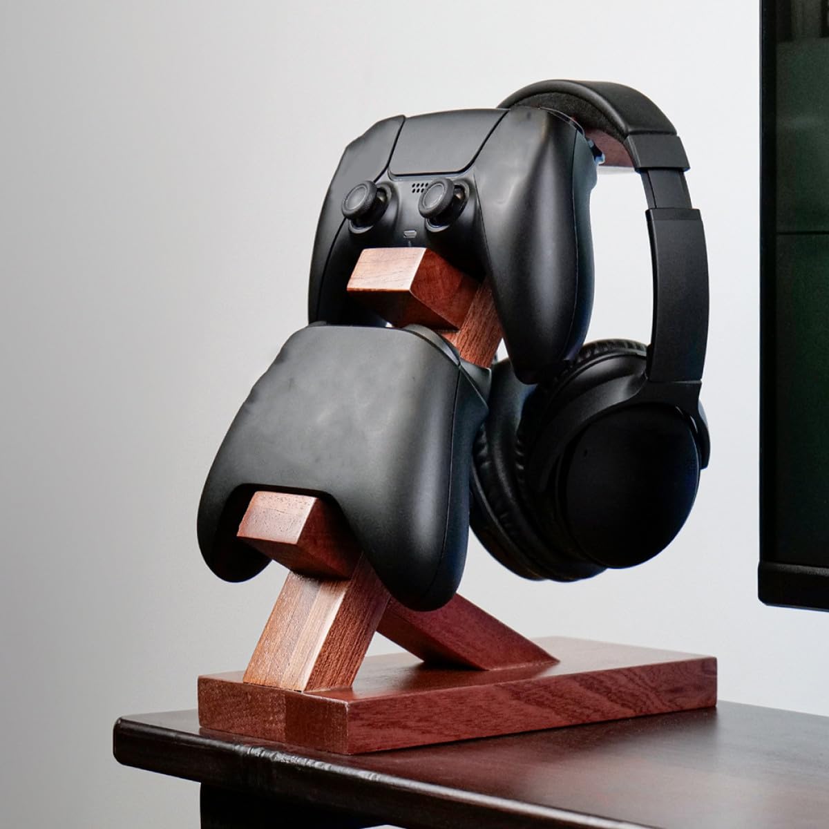Alipis Supporto per Controller di Gioco in Legno Multifunzionale Organizer da Tavolo per Cuffie e Controller Console Espositore Compatto per Accessori Gaming Portatile e Pratico per
