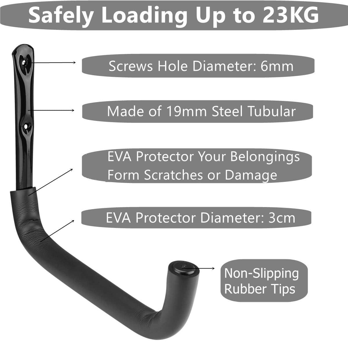 Ganci Da Garage Per Kayak - 38 Cm, Acciaio, Portata 20kg, Confezione 4 Pezzi - Foto 5