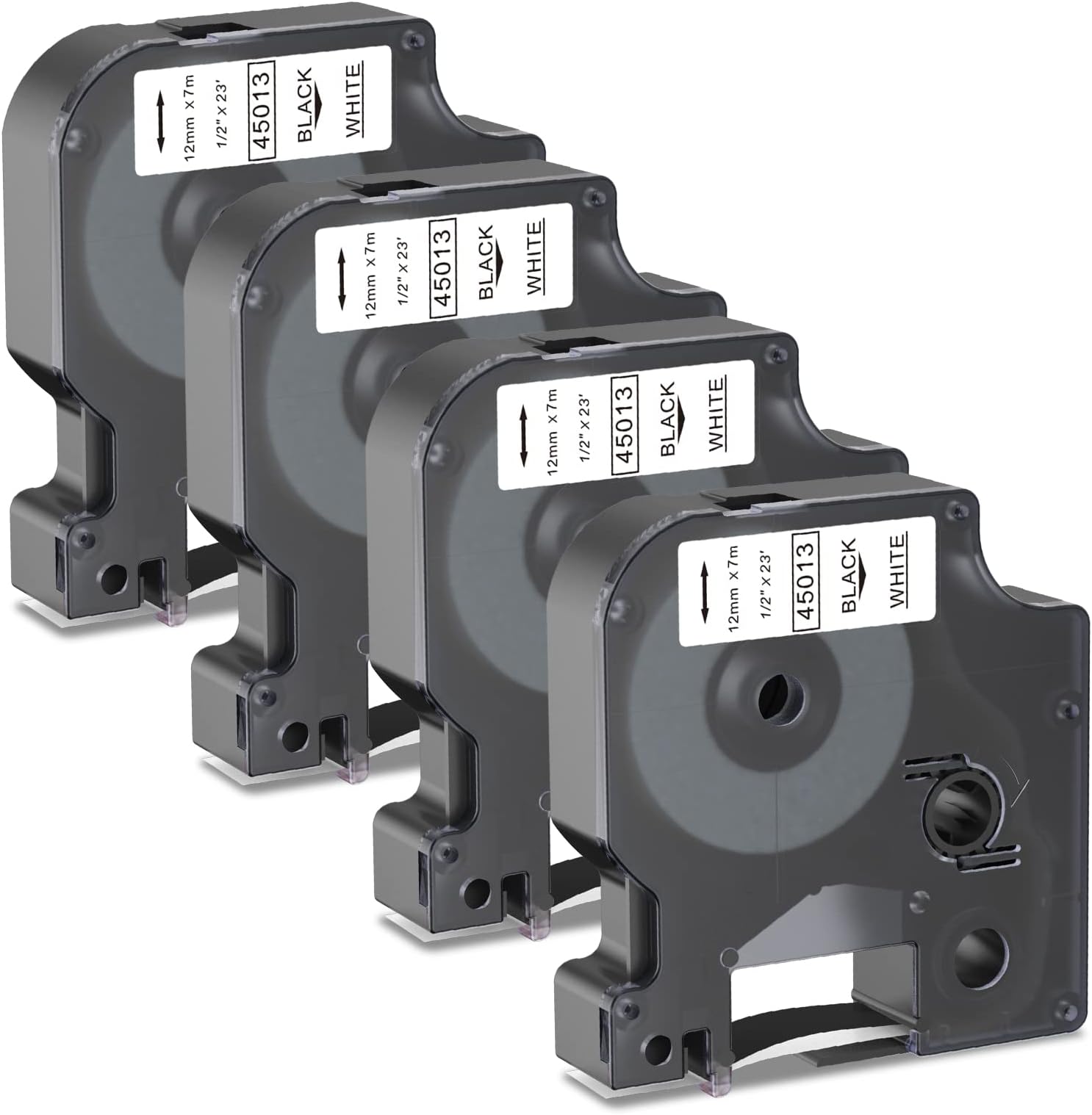 Compatible with Label Tape Replacement for DYMO D1 Label Tape 12 mm x 7 m 45013 1/2 Replacement for DYMO LabelManager 160 210D 260P 280 360D 420P 450D Label Printer Black on White Pack of 4 4)