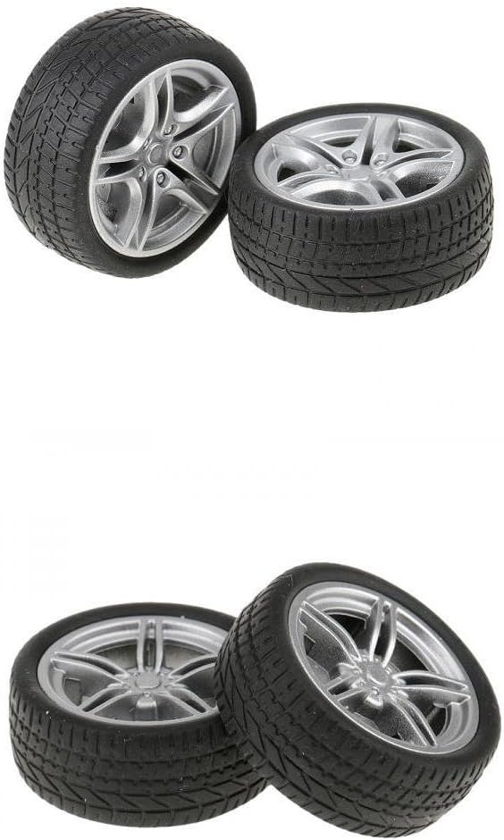 4 Pieces 40/48mm Rubber Tires Plastic Car Spare Part with Wheel Rim Model Making, Multi