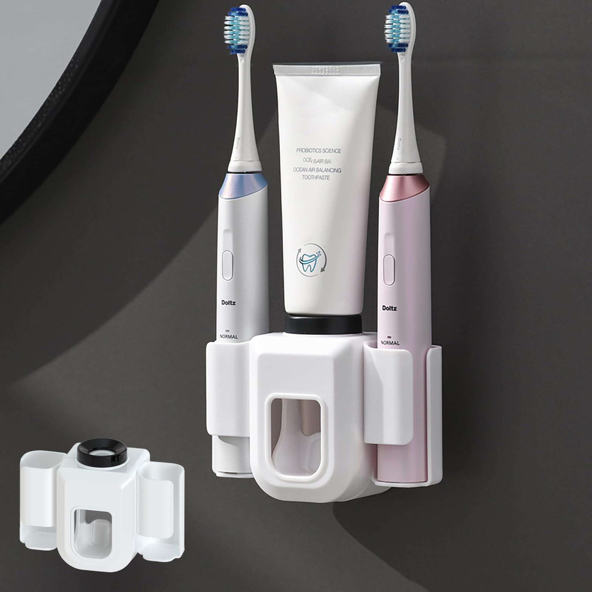 Electric Toothbrush Holder Wall Mounted with Toothpaste Dispenser for Bathroom, No Drill Wall Toothbrush Holder, Toothbrush and Toothpaste Holder for Family