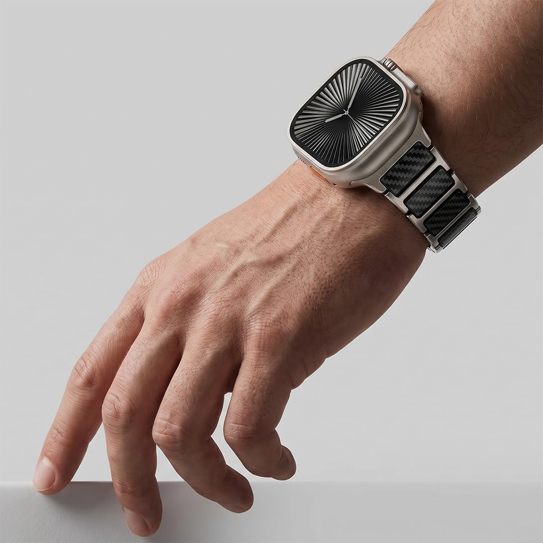 Magnetisches Titanband, kompatibel mit Apple Watch Ultra 3, 2, 1, Serie 11, 10, 9, 8, 7 SE, Premium-Armband aus zwei Materialien, für Herren Business und Sport, kompatibel mit Modellen mit 44 mm, 45
