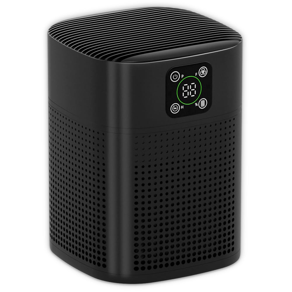 Air Purifiers for pets- Honeyuan H13 HEPA Air Purifier for home, Large Room, Coverage of 600 sqft, Air purifiers with 360°Air Intake, 3 Fan Speeds, 3-Stage Filtration, 24db Sleep Mode, Black