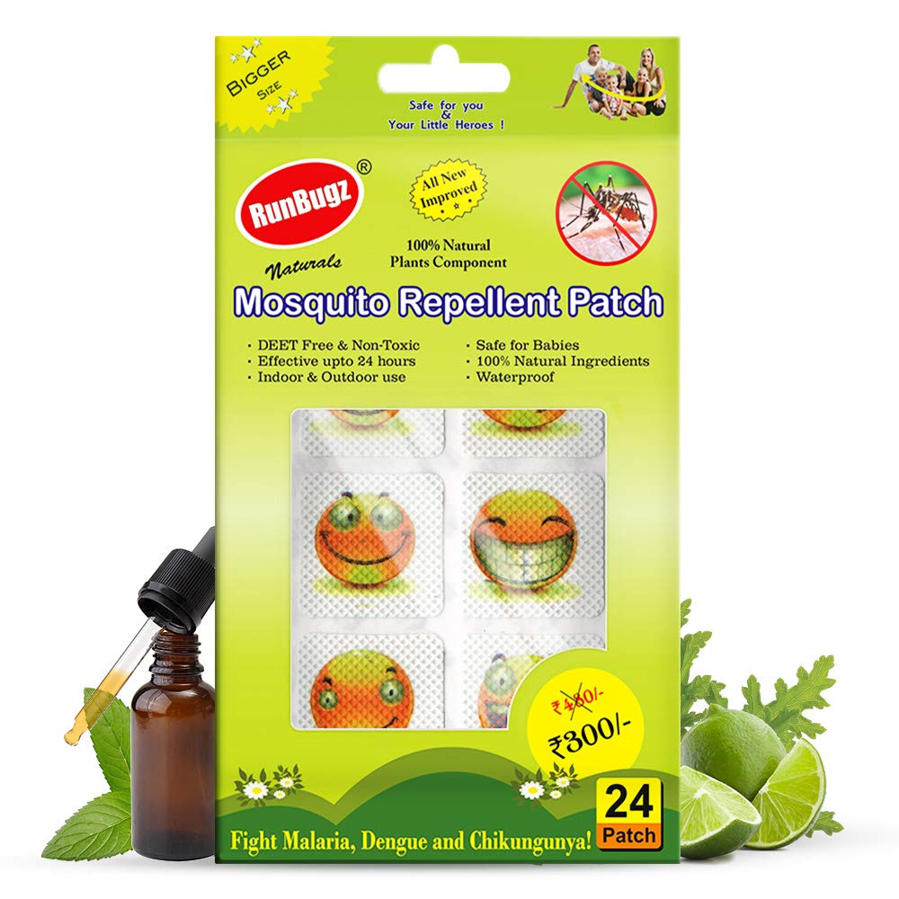 Runbugz Anti-Mosquito Smiley Patches for Babies, 24 count | Natural Protection from Disease Spreading Mosquitoes | 24 Hours of Protetcion | Free from DEET, Alcohol and Stains